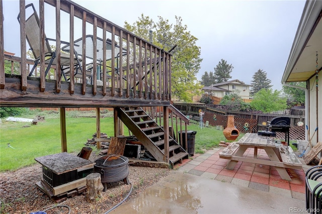9642 Meade Ct, Westminster, CO 80031 - view of patio / terrace featuring stairs, an outdoor fire pit, a grill, and outdoor dining area