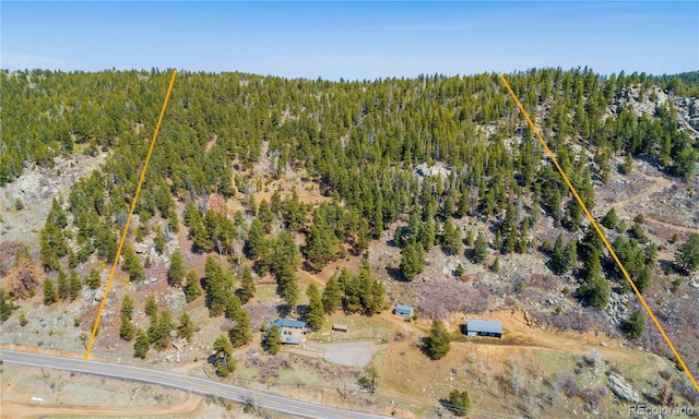 aerial view featuring a forest view
