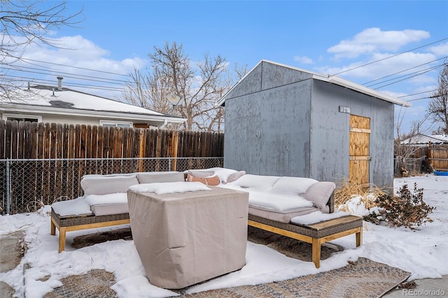 view of snow covered patio