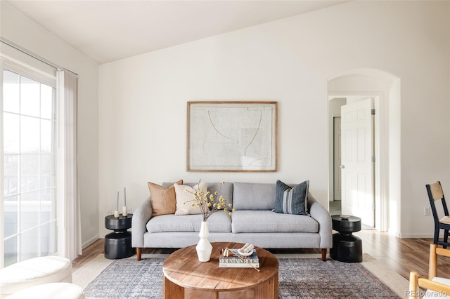 living room with light hardwood / wood-style floors