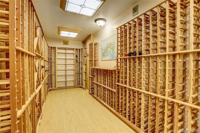 wine cellar featuring hardwood / wood-style flooring