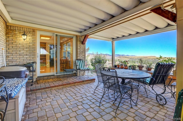 view of patio featuring a mountain view