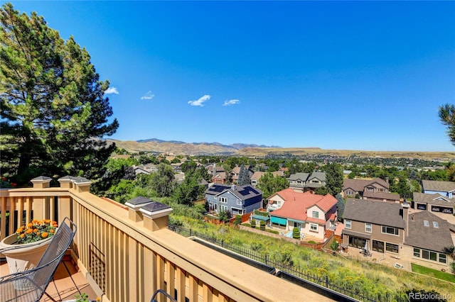 balcony featuring a mountain view