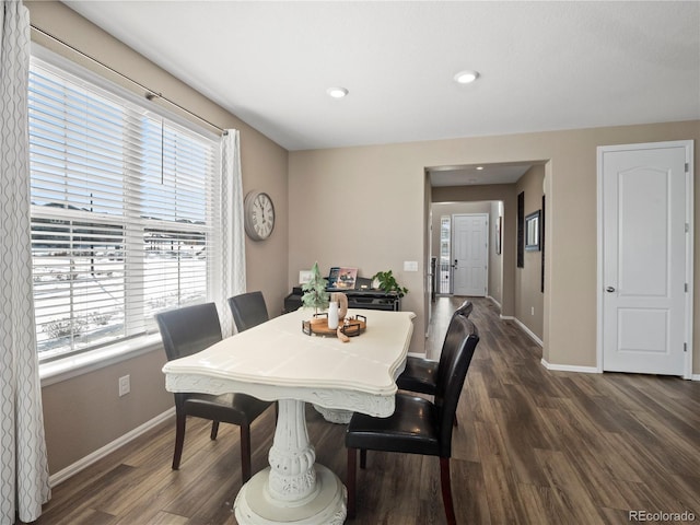 dining room with dark hardwood / wood-style flooring