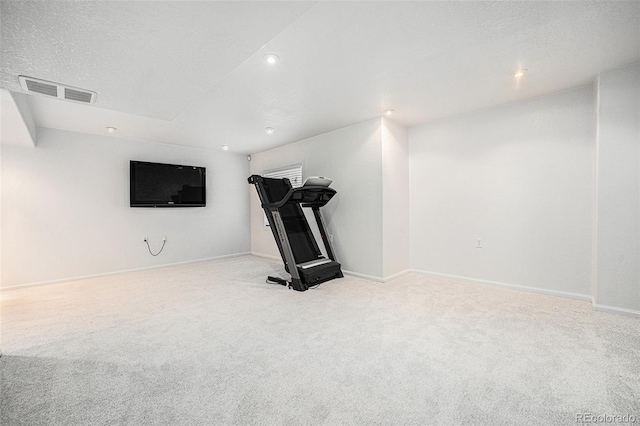 5607 S Gray St, Littleton, CO 80123 - workout area featuring baseboards, light carpet, recessed lighting, and visible vents