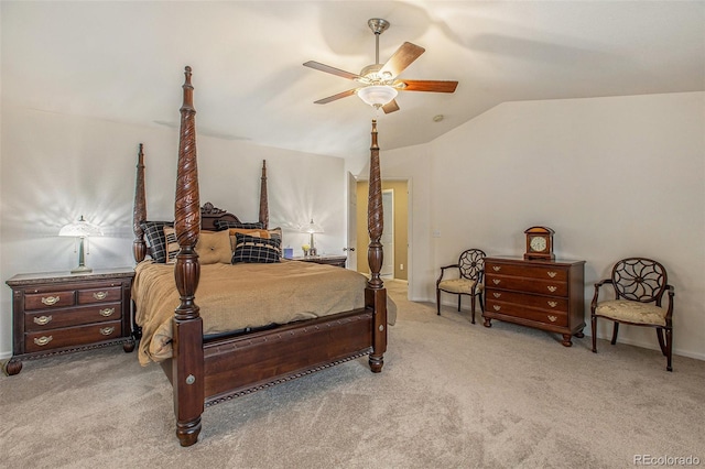 11973 Song Bird Hills St, Parker, CO 80138 - bedroom with vaulted ceiling, light carpet, and a ceiling fan