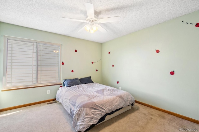 6980 Native Cir, Colorado Springs, CO 80919 - bedroom with carpet floors, a textured ceiling, baseboards, and a ceiling fan