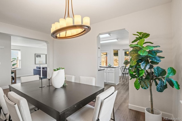 dining area with wood finished floors and baseboards