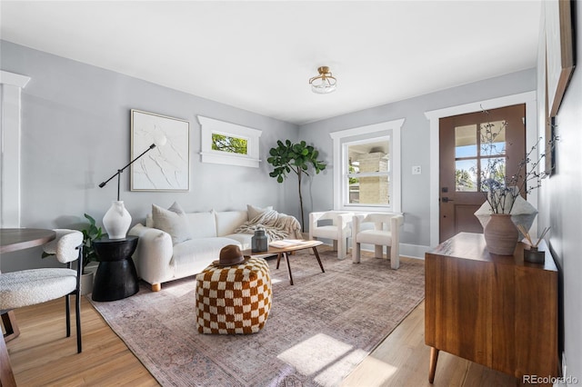 living room featuring light wood-style floors