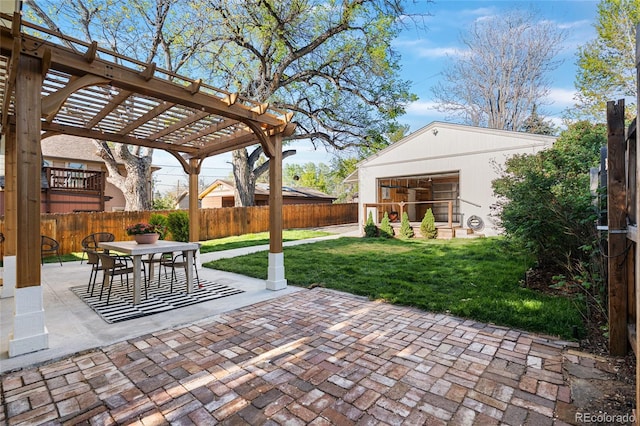 view of patio / terrace featuring a pergola and outdoor dining area