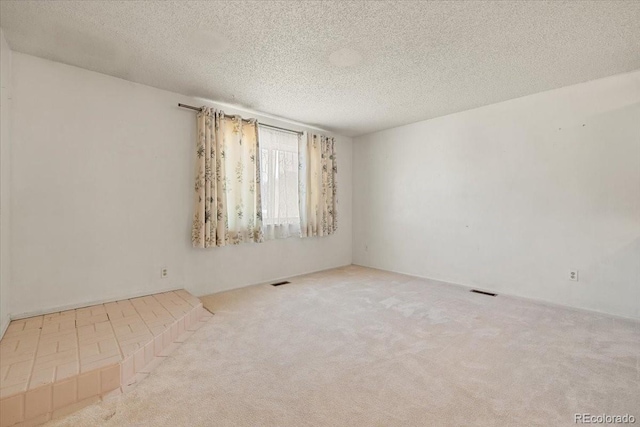 empty room featuring light colored carpet and a textured ceiling