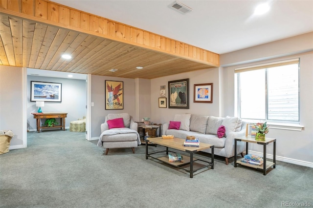10773 Cougar Rdg, Lone Tree, CO 80124 - living area featuring carpet flooring, baseboards, recessed lighting, and wooden ceiling