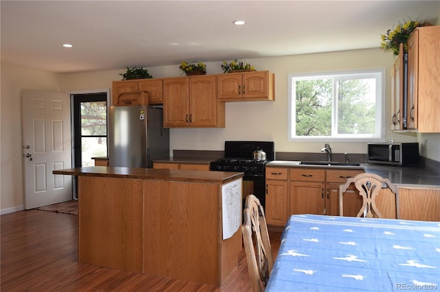 kitchen featuring sink, wood-type flooring, stainless steel appliances, and a wealth of natural light