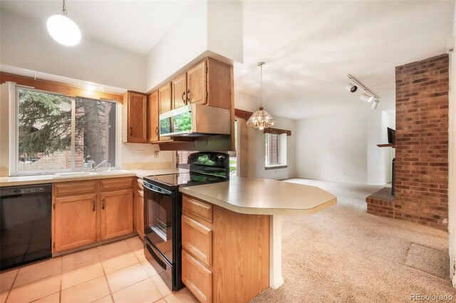 5010 Sunsuite Trl, Colorado Springs, CO 80917 - kitchen featuring black appliances, open floor plan, a peninsula, and healthy amount of natural light