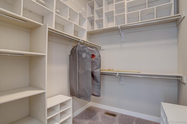 walk in closet featuring visible vents and carpet flooring