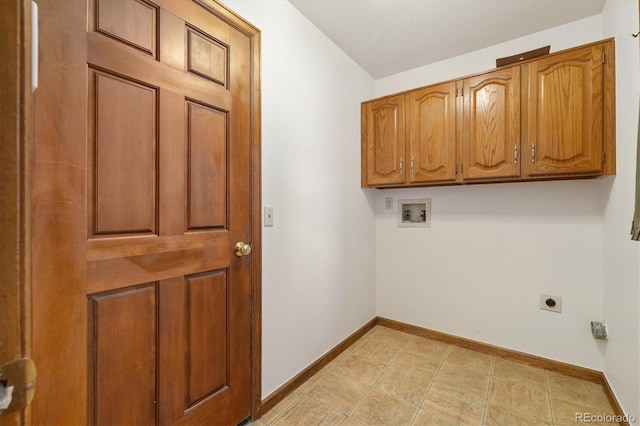 laundry area with cabinets, hookup for a washing machine, and electric dryer hookup