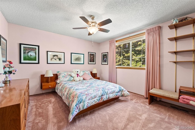16085 E Lehigh Cir, Aurora, CO 80013 - carpeted bedroom with a textured ceiling and a ceiling fan