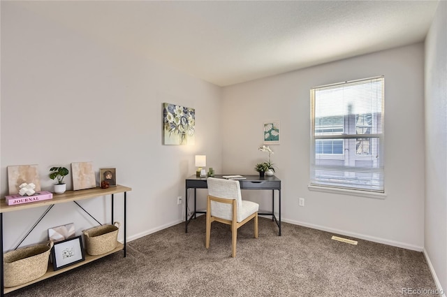 view of carpeted home office