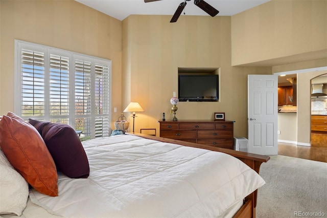 4373 E Phillips Pl, Centennial, CO 80122 - bedroom featuring a ceiling fan, a high ceiling, and wood finished floors