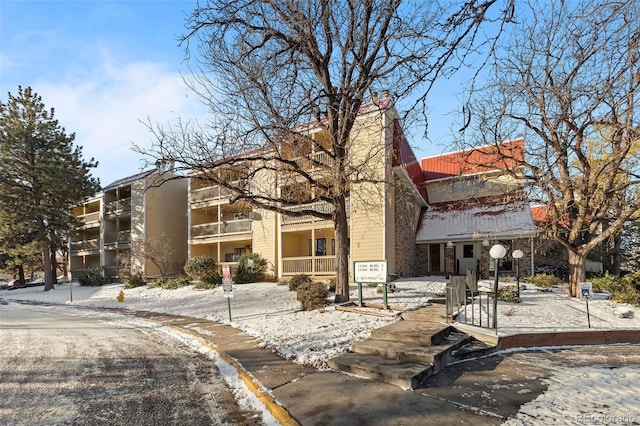 view of snow covered building