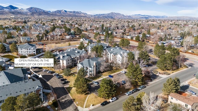 bird's eye view with a mountain view