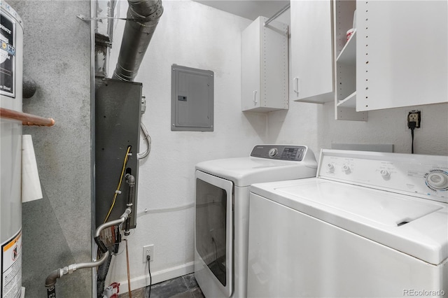 9587 W 89th Cir, Broomfield, CO 80021 - laundry area with electric panel, washing machine and dryer, cabinet space, and heating unit