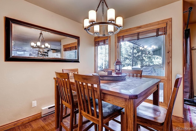 1937 Soda Ridge Rd Unit 1132, Dillon, CO 80435 - dining room featuring a chandelier, wood finished floors, and baseboard heating