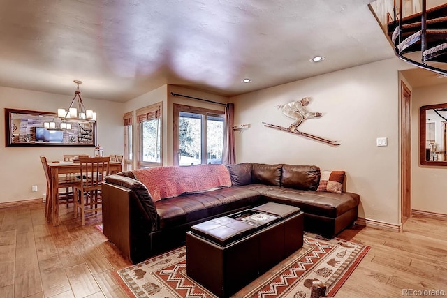 1937 Soda Ridge Rd Unit 1132, Dillon, CO 80435 - living room featuring light wood-type flooring, a chandelier, and recessed lighting