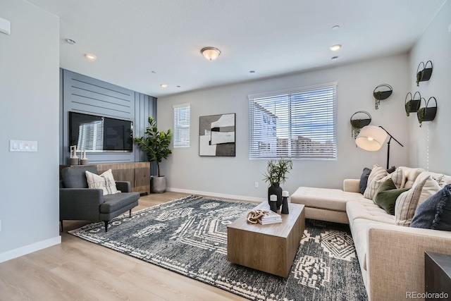 living room with light wood-type flooring