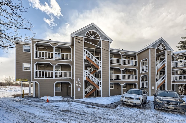 view of snow covered building