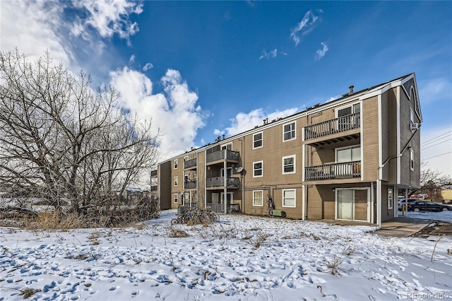 view of snow covered building