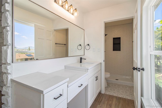 14890 W 58th Pl, Golden, CO 80403 - bathroom with vanity, wood finished floors, plenty of natural light, and a tile shower