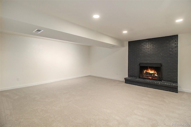 14890 W 58th Pl, Golden, CO 80403 - unfurnished living room featuring carpet, a fireplace, and recessed lighting