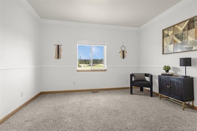 12255 Forest Green Dr, Elbert, CO 80106 - living area featuring carpet floors, crown molding, and baseboards