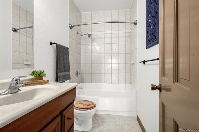 12255 Forest Green Dr, Elbert, CO 80106 - bathroom with tub / shower combination, toilet, vanity, and tile patterned floors