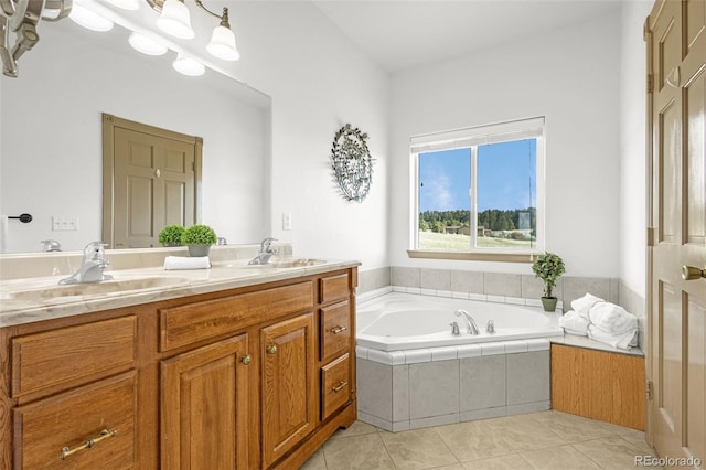 12255 Forest Green Dr, Elbert, CO 80106 - full bathroom featuring a garden tub, tile patterned floors, and double vanity