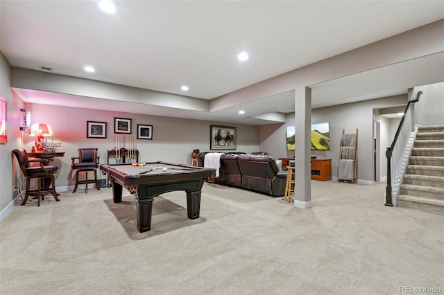 3014 E 143rd Dr, Thornton, CO 80602 - recreation room with recessed lighting, light colored carpet, and pool table