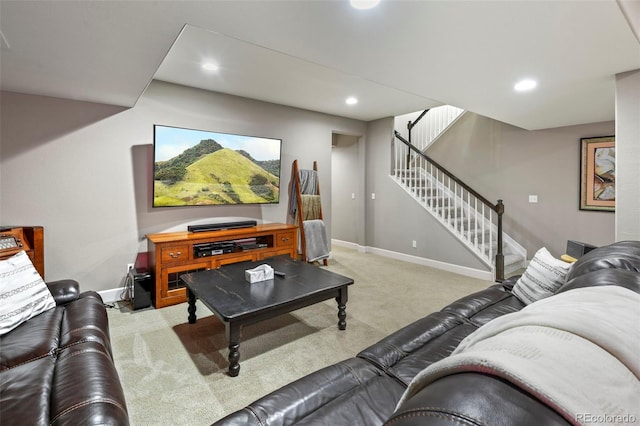3014 E 143rd Dr, Thornton, CO 80602 - carpeted living room featuring stairway and recessed lighting