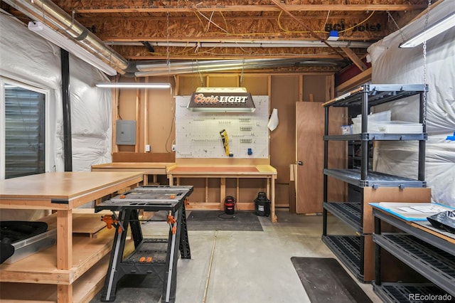 3014 E 143rd Dr, Thornton, CO 80602 - unfinished basement featuring a workshop area and electric panel