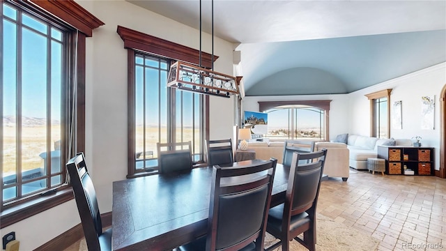 dining area featuring a wealth of natural light and lofted ceiling