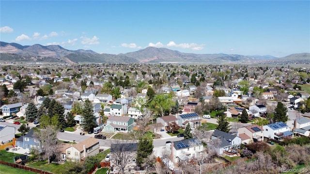 bird's eye view featuring a mountain view and a residential view