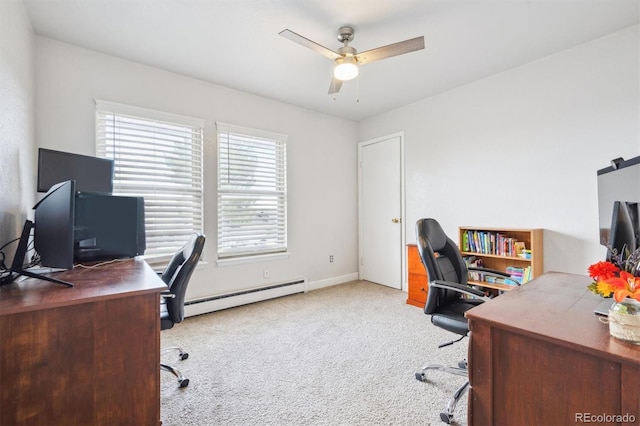 3660 S Ouray Cir, Aurora, CO 80013 - office space featuring a baseboard heating unit, ceiling fan, and carpet floors