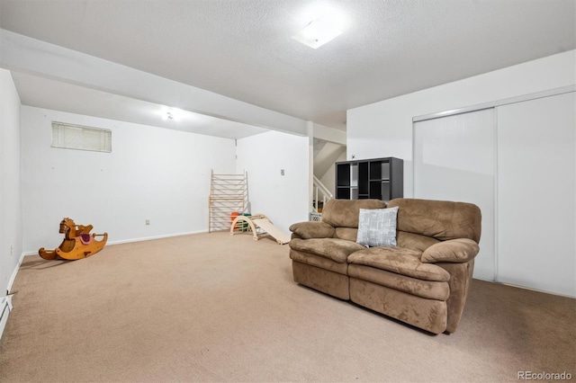3660 S Ouray Cir, Aurora, CO 80013 - carpeted living area with stairway and baseboards