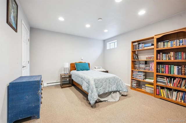3660 S Ouray Cir, Aurora, CO 80013 - bedroom with baseboard heating, carpet, and recessed lighting