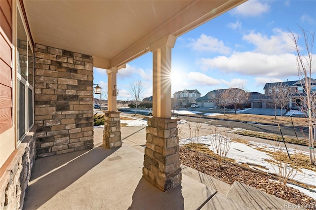 view of snow covered patio