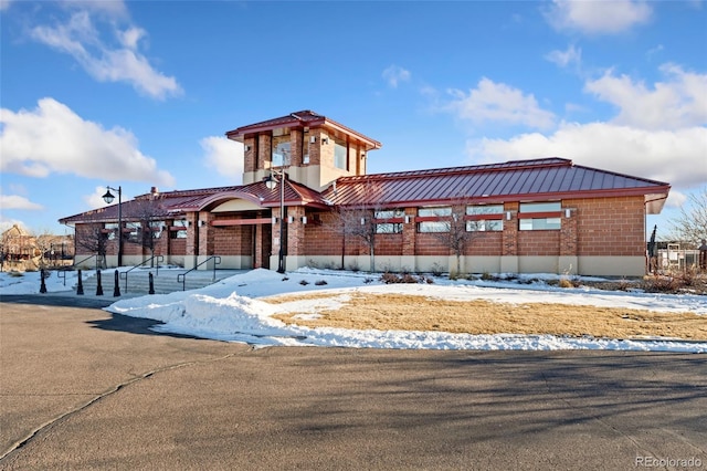 view of snow covered building
