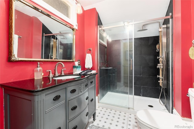 200 Rose St, Georgetown, CO 80444 - bathroom with a shower stall, tile patterned floors, and vanity