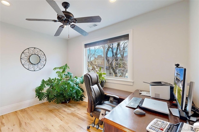 2221 Illinois St, Golden, CO 80401 - home office with ceiling fan, recessed lighting, and wood finished floors