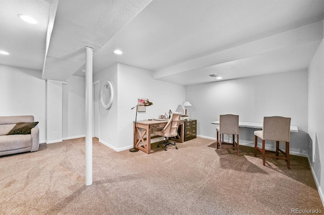 17395 E Dewberry Dr, Parker, CO 80134 - home office with carpet, baseboards, and recessed lighting