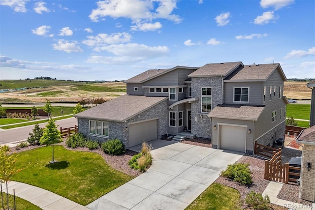 8299 S Kellerman, Aurora, CO 80016 - view of front of house featuring concrete driveway, roof with shingles, a garage, and stone siding